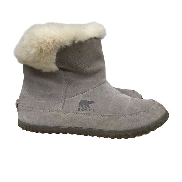Sorel Gray Ankle Boots with Cream Fur - Picture 1 of 10